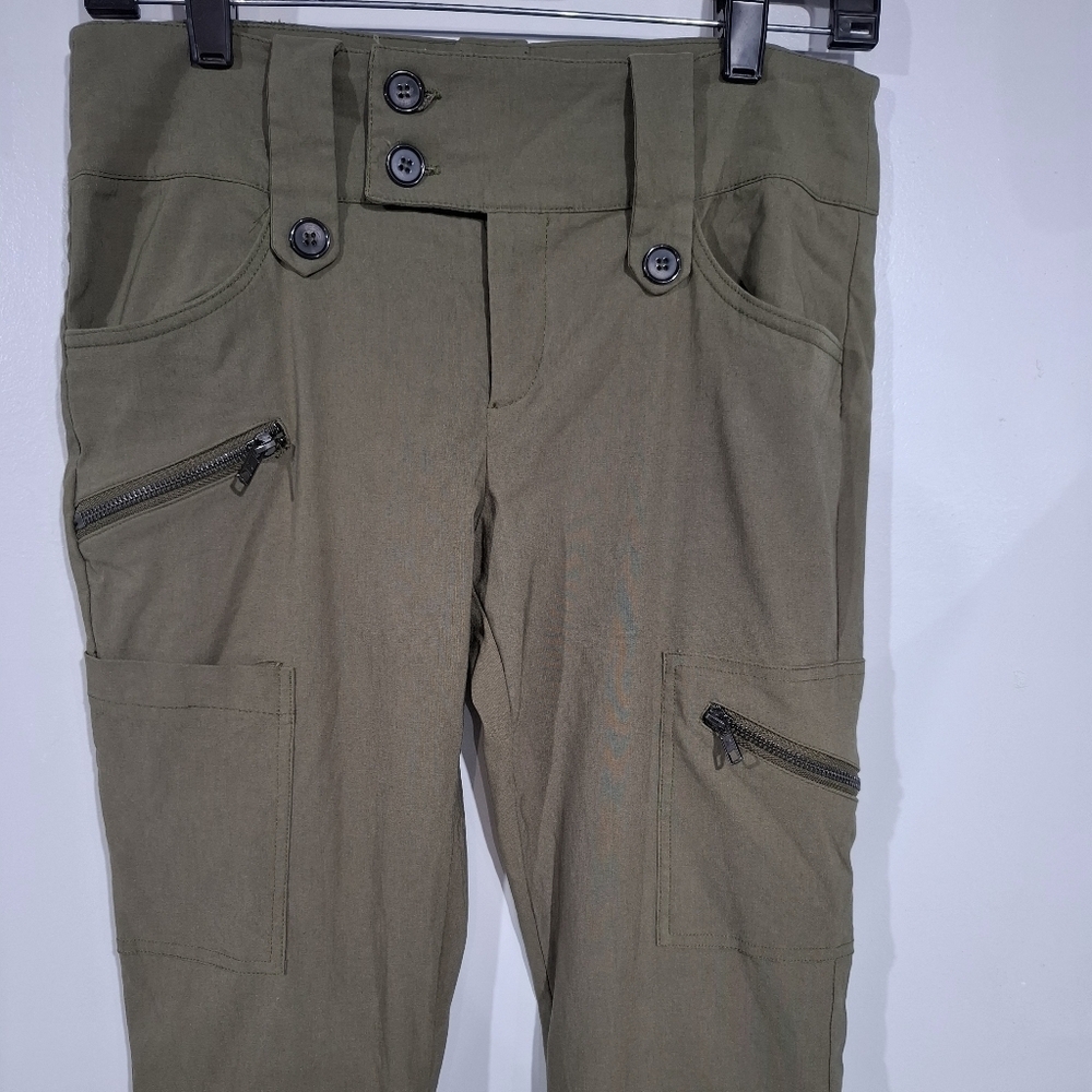 Urban Outfitters Bengaline Low-Rise Cargo Flare Pants Brown Retro Green M Y2K - Picture 4 of 11